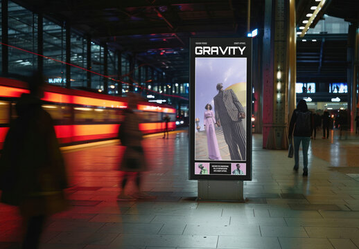 Night LED Ad Sign Mockup With Generative AI