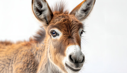 Obraz premium Donkey's head popping out over a wall, observing surroundings.