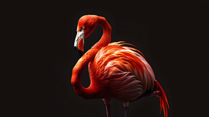 Cute pink Flamingo who have sharp and charming black and red beak.