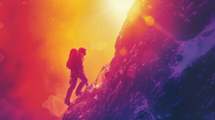 Fototapeta premium Climber Ascending a Colorful Mountain