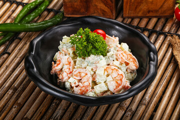 Russain mayonnaise salad with prawn