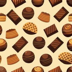 Seamless pattern of chocolate bars and truffles, Generative AI