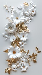 3d flowers shape with shiny white and gold color
