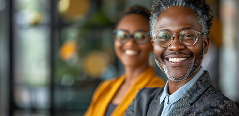 Fototapeta premium Successful Teamwork: African American Businessman and Businesswoman in Corporate Setting