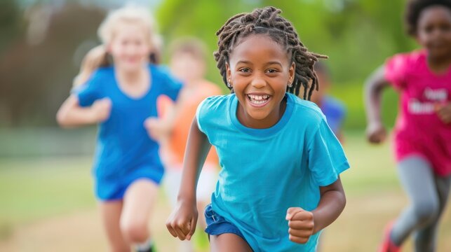 Children Running Joyfully in a Field