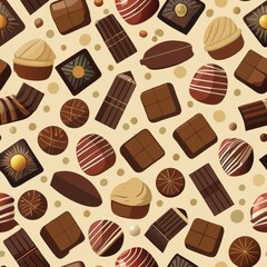 Seamless pattern of chocolate bars and truffles, Generative AI