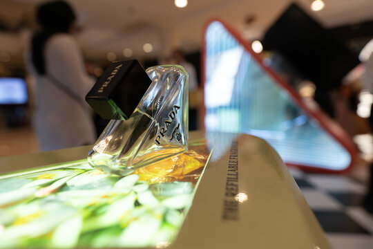 KUALA LUMPUR, MALAYSIA - DECEMBER 02, 2023: Prada Paradoxe on display in Suria KLCC shopping mall. Prada is an Italian luxury fashion house.