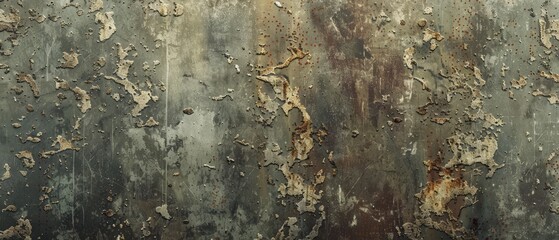Fototapeta premium Panoramic close-up, high detail scan of faded metal texture, Generative AI