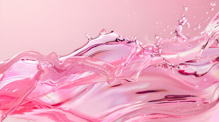 Smooth wavy transparent liquid texture on pastel pink background, Beauty product banner, serum, cream or moisturizer, pink water splash macro close up background high quality big size print 