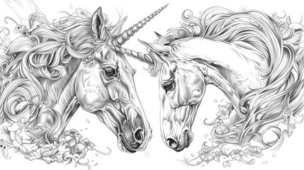 Majestic Unicorns Facing Each Other