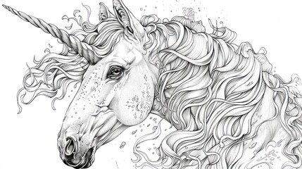 Intricate Black and White Unicorn Illustration