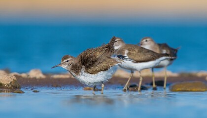 Common Sandpiper (Actitis hypoleucos) is a wetland bird that feeds on mollusks near lakes and streams. It is a common bird in Asia, Europe, Africa and Australia.
