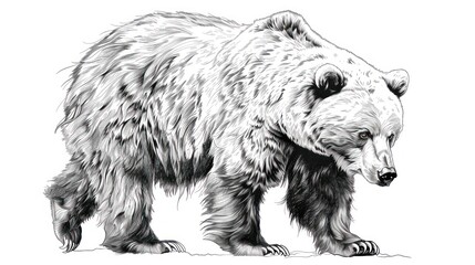 Detailed Black and White Bear Illustration