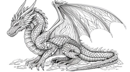 Fototapeta premium Intricate Black and White Dragon Illustration
