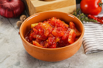 Homemade Lecho with tomato and paprika