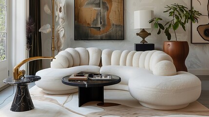 White Sectional Sofa with Textured Upholstery in a Modern Interior Design Setting