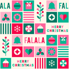 Geometric cute elements with grid pattern design for christmas and new year celebration.