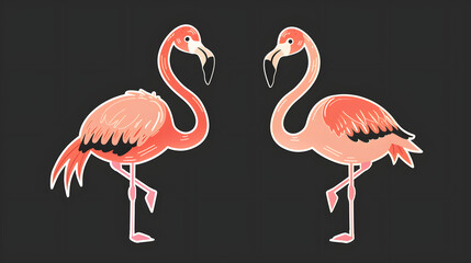 Obraz premium Cute Flamingos cartoon animation abstract logo artwork.