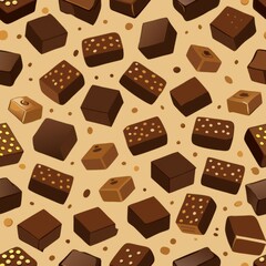 Fototapeta premium Seamless pattern of fudge squares and brownies, Generative AI