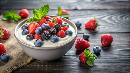 Healthy yogurt with a mix of fresh berries , yogurt, healthy, berries, fruit, fresh, natural, delicious, breakfast, snack