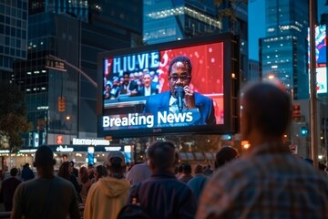breaking news broadcast on large screen