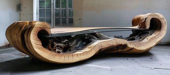 A Carved Wooden Coffee Table with Glass Top