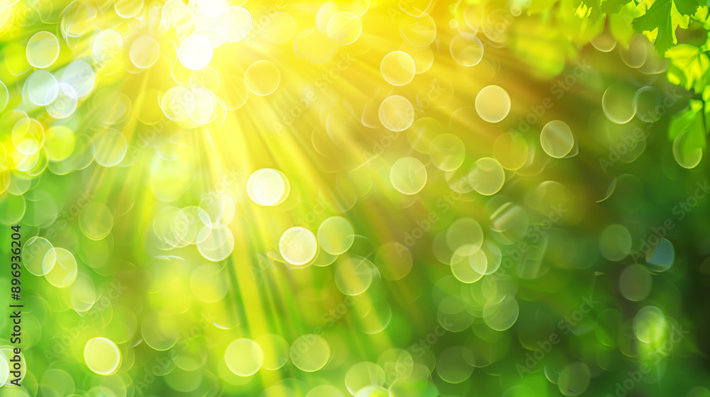Wall mural Abstract blurred spring or summer nature background with bokeh, green and yellow colors.