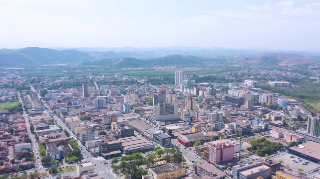 Sunny Aerial Drone Panorama of Aterrado Neighborhood in Volta Redonda, Rio de Janeiro, Brazil