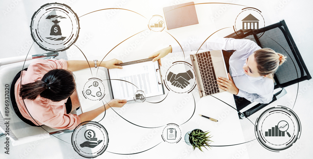 Poster data analysis for business and finance concept. interface showing future computer technology of prof