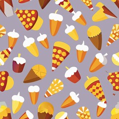 Seamless pattern of sweet popcorn and candy corn, Generative AI