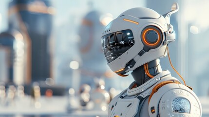 Fototapeta premium Robots and humans coexist in a futuristic cityscape.