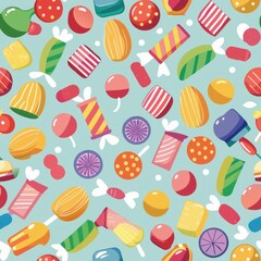 Seamless pattern of sweet tarts and sour candies, Generative AI
