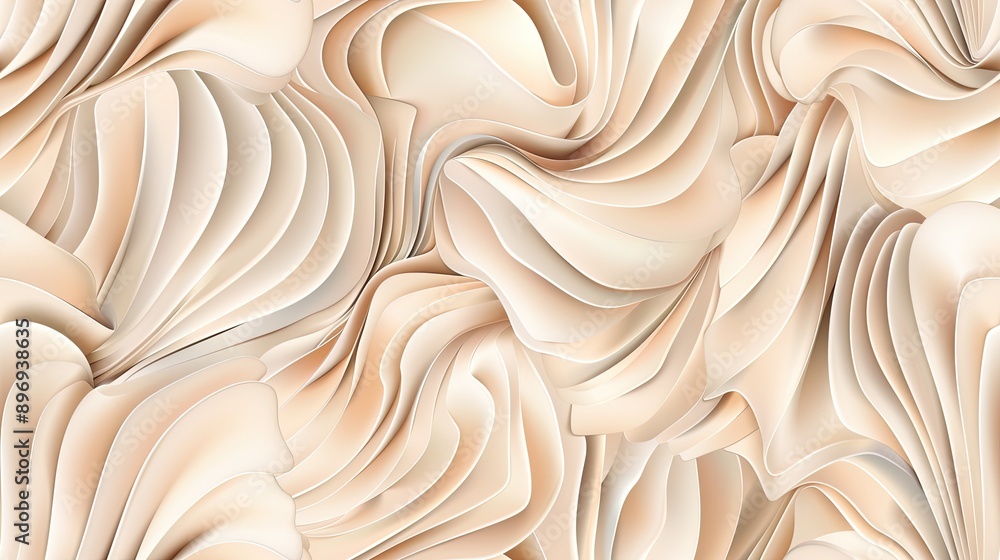 Aufkleber a close-up of a textured background with white and pink 3d feathers on a wavy surface seamless patte