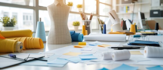 Creative Designers Crafting a Fashion Collection in Vibrant Studio Setting