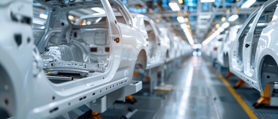 High-Tech Assembly Line at a Car Manufacturing Plant: Precision, Efficiency, and Expertise