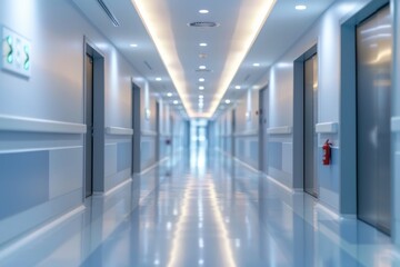 Obraz premium Blurred luxury hospital corridor with healthcare concept.
