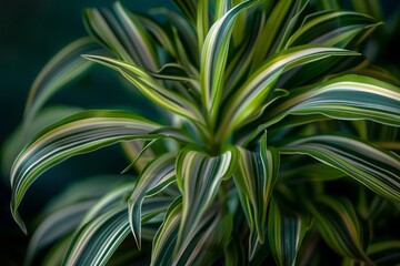 Fototapeta premium A close-up of a thriving Dracaena plant with its long, striped leaves.