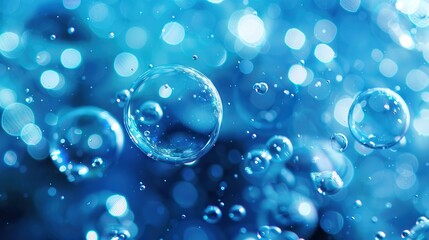 A close up view of the blue water bubble  background images and science.