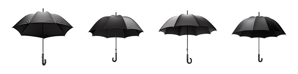 Collection of open black umbrella isolated on transparent background
