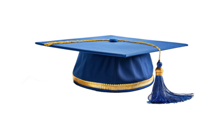 blue graduation hat gold tassel isolated on white background