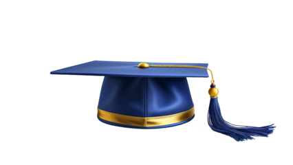 blue graduation hat gold tassel isolated on white background