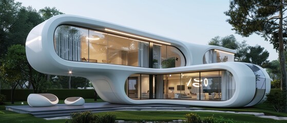 Fototapeta premium Energetic Future Living: Futuristic Homes with Digital Electricity Integration
