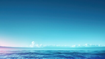 Fototapeta premium Calm blue ocean with fluffy clouds against a clear sky