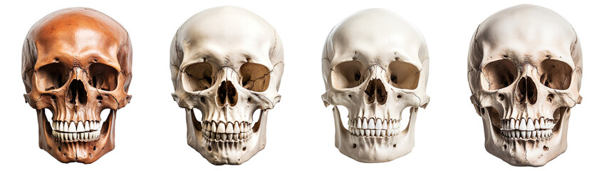 Obraz premium Collection set of human skulls isolated on transparent background