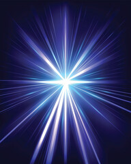 Abstract purple and blue light burst radiating outward on a dark background, representing energy, motion, and technology.