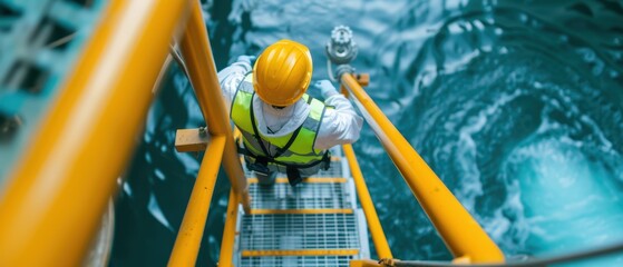 Worker in Protective Gear Ensuring Safety at Water Treatment Facility
