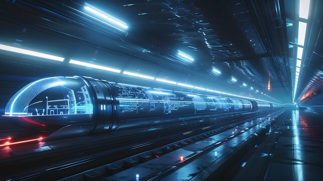 Futuristic Hyperloop Train in a Glowing Tunnel