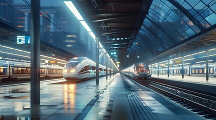 Obraz premium Modern Train Station at Night