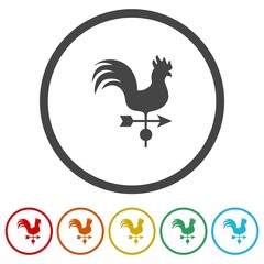 Weather vane with cock icon. Set icons in color circle buttons
