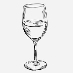 Wine Glass. Vector illustration. Graphic art, black lines. For menus, invitations, banners, posters, cards
